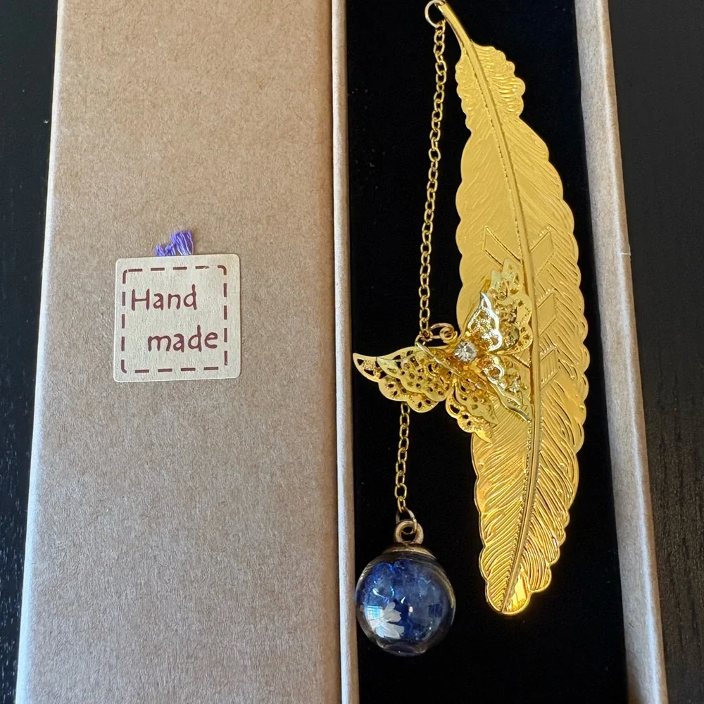 Gold Feather and Butterfly Bookmark